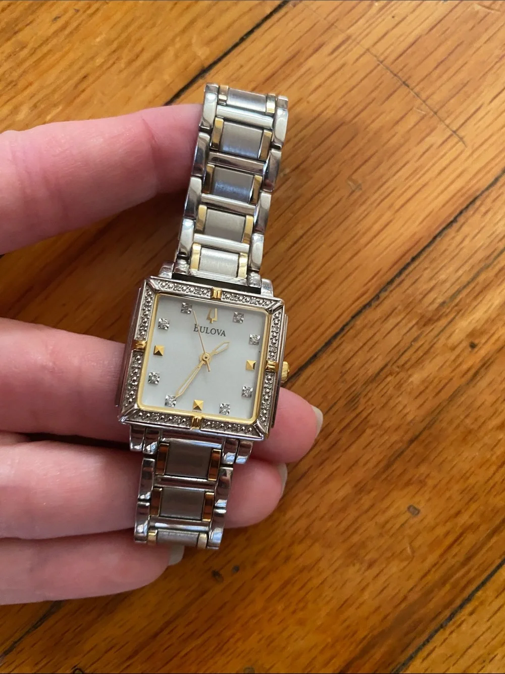 Bulova Two-Tone Silver and Gold Square Dial Women's Bracelet Watch